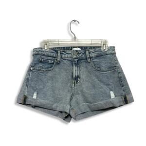 WeWoreWhat Jean Shorts Whiskered Cuffed Hem Mid-Rise Fit Distressed Blue 24 NWOT